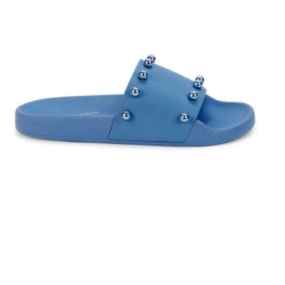 STUART WEITZMAN Studded Leather Slides Sandals Mules Blue Sz.8 - Picture 2 of 10